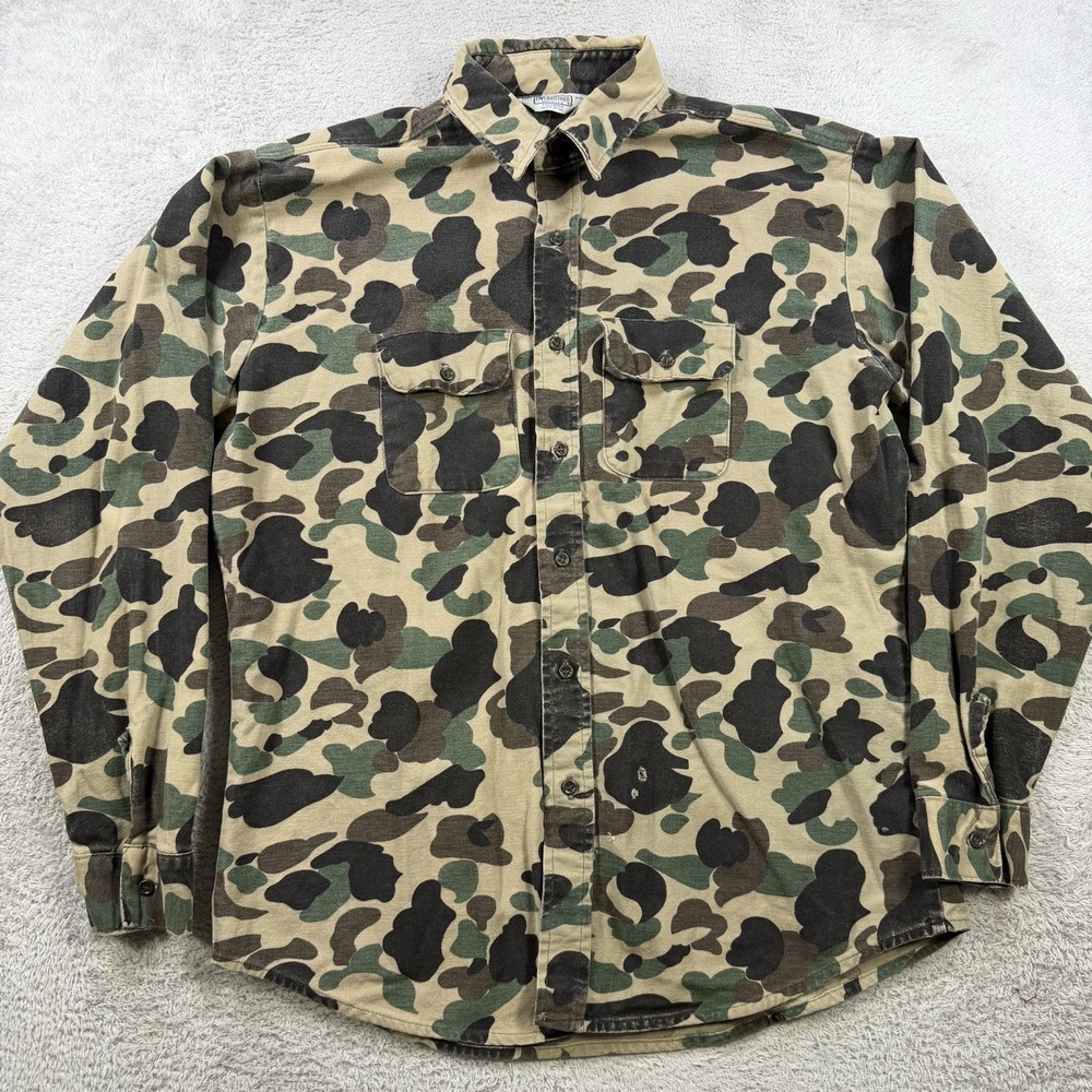 Vintage Five Brother Flannel Shirt Mens XLT Duck Camo Hunting Flap Pocket USA